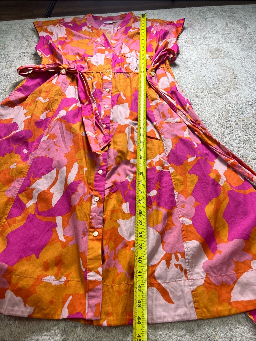 Free Assembly Women's Belted Midi Dress Size L Pink Orange Floral 100% Cotton - Picture 11 of 11